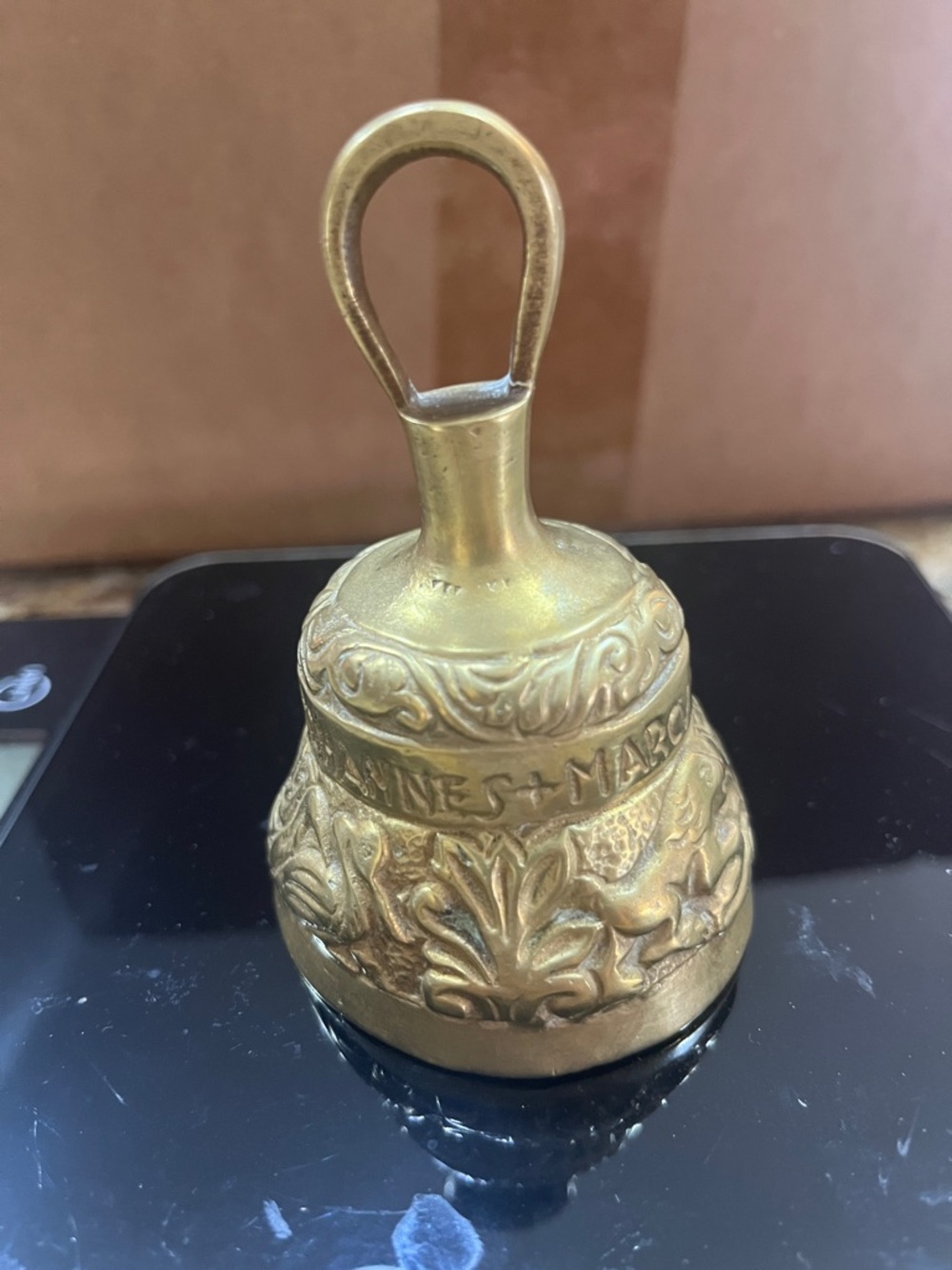Vintage Brass Ornate Engraved Decorative Bell -